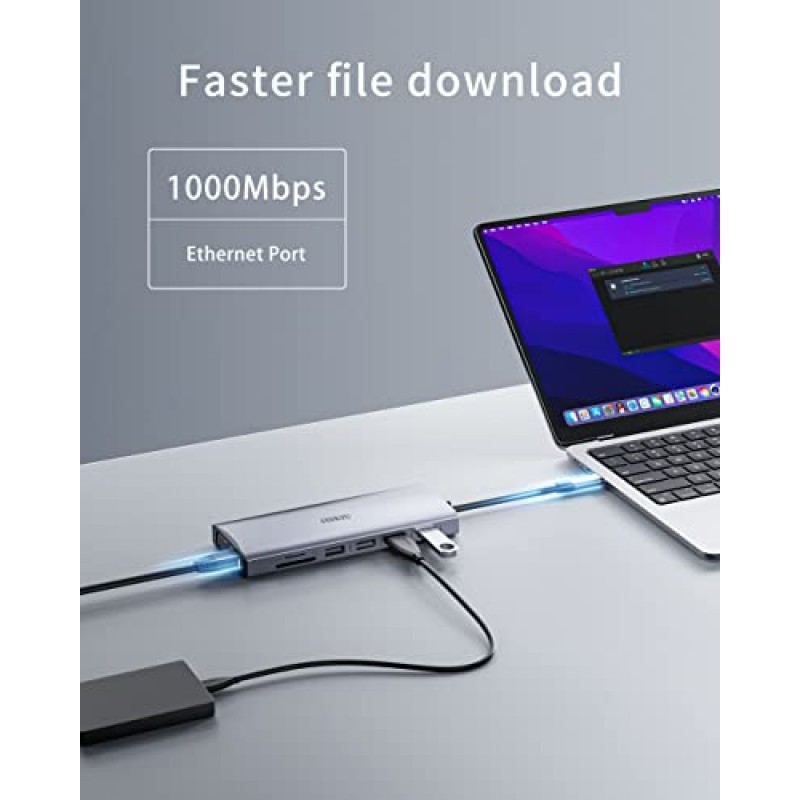 노트북 도킹 스테이션 트리플 모니터, USB C 도크, 듀얼 4K HDMI, DP, VGA, 100W PD, RJ45, SD/TF 카드 리더기, 4USB, 오디오, MacBook/XPS/Dell/Surface용 Type C 허브를 갖춘 14 in 1 디스플레이 어댑터 /HP/레노버