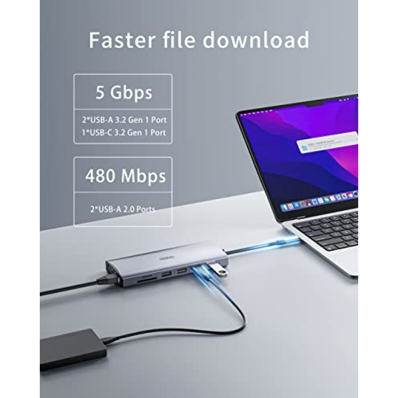 노트북 도킹 스테이션 트리플 모니터, USB C 도크, 듀얼 4K HDMI, DP, VGA, 100W PD, RJ45, SD/TF 카드 리더기, 4USB, 오디오, MacBook/XPS/Dell/Surface용 Type C 허브를 갖춘 14 in 1 디스플레이 어댑터 /HP/레노버