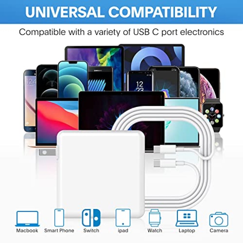 Mac Book Pro 충전기 - USB C 포트용 118W USB C 충전기 고속 충전기 MacBook pro 및 MacBook Air, ipad Pro, Samsung Galaxy 및 모든 USB C 장치, 충전 케이블 포함(7.2ft/2.2m)