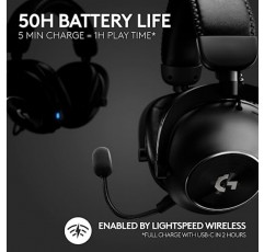 Logitech G PRO X 2 Lightspeed 무선 게임용 헤드셋: 분리형 붐 마이크, 50mm 그래핀 드라이버, DTS:X 헤드폰 2.0~7.1 서라운드, Bluetooth/USB/3.5mm Aux, PC, PS5, PS4, Nintendo Switch용 - 블랙