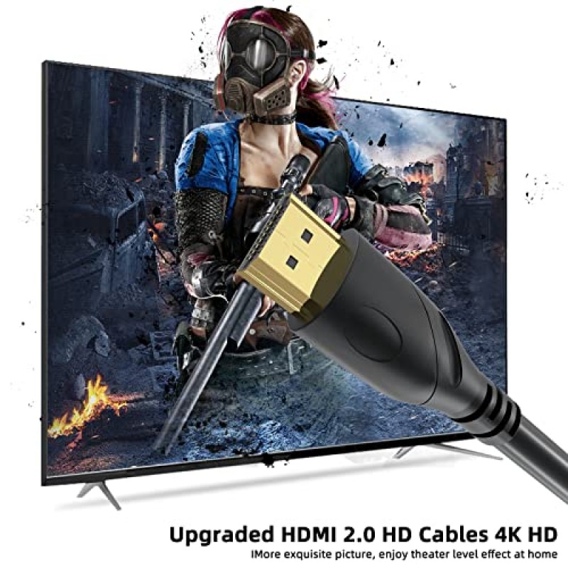 Jorenca 4K HDMI 케이블 100FT(HDMI 2.0,18Gbps) 초고속 4K@60Hz Hdmi 케이블 금도금 커넥터, 이더넷 오디오 리턴, Xbox UHD TV 모니터 노트북 PC PS3-9와 호환되는 풀 HD1080p 3D Arc