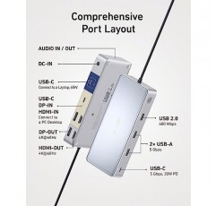 Anker 도킹 스테이션, 데스크탑 PC 및 노트북용 KVM 스위치, 듀얼 4K 모니터 553 USB C 도킹 스테이션, HDMI 및 DisplayPort 포함, Hp 노트북, MacBook, iPad, Steam Deck 등을 위한 USB 3.0 포트