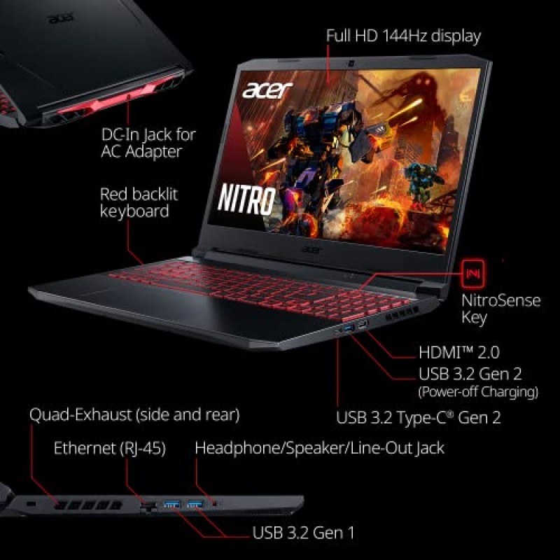 Acer Nitro 5 AN515-57-79TD 게이밍 노트북 | 인텔 코어 i7-11800H | NVIDIA GeForce RTX 3050 Ti 노트북 GPU | 15.6인치 FHD 144Hz IPS 디스플레이 | 8GB DDR4 | 512GB NVMe SSD | Killer Wi-Fi 6 | 백라이트 키보드