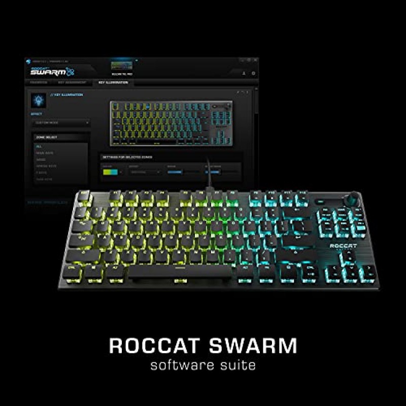 ROCCAT Vulcan TKL Pro Tenkeyless 선형 광학 타이탄 스위치 키별 AIMO RGB 조명, 양극 처리된 알루미늄 상단 플레이트 및 분리형 USB-C 케이블을 갖춘 PC 게임용 키보드, 검정색