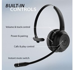 Avantalk Alto Solo - 음소거 스위치, 충전 도크 및 유선 헤드폰 모드가 있는 PC, 컴퓨터, 노트북, 전화 및 트럭 운전사용 CVC 소음 제거 마이크가 포함된 Qualcomm Bluetooth 5.1 무선 헤드셋