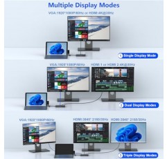 Microsoft Surface Dock 트리플 디스플레이, Surface Pro 9/8/X/7/6/5/4/3, Surface Laptop 5/4/3/2/1, Surface용 듀얼 4K HDMI+VGA를 갖춘 12 in 1 Surface 도킹 스테이션 노트북 Go 2/1, 서피스북 3/2/1