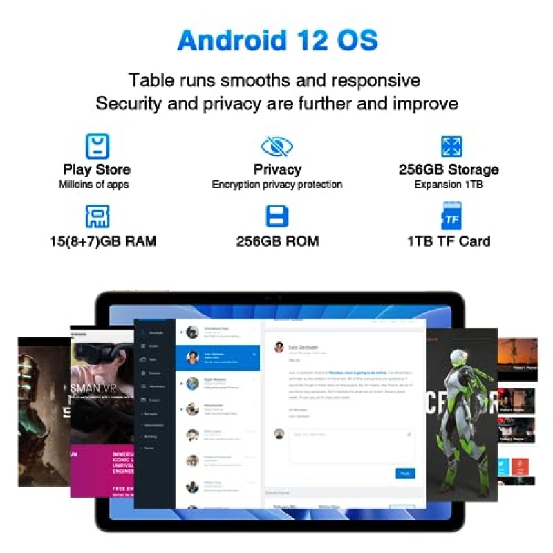 DOOGEE T20 Android 태블릿, 2K FHD 10.4인치 태블릿 Android, Octa-Core 15GB RAM&256GB ROM(TF 1TB), 2.4G/5G Wi-Fi, 8300mAh 배터리, 8+16MP 카메라, 고해상도 오디오&TÜV Rheinland 인증 Android 12 태블릿