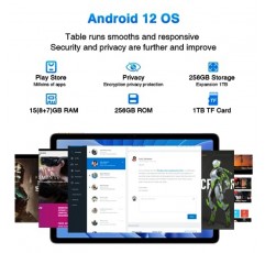 DOOGEE T20 Android 태블릿, 2K FHD 10.4인치 태블릿 Android, Octa-Core 15GB RAM&256GB ROM(TF 1TB), 2.4G/5G Wi-Fi, 8300mAh 배터리, 8+16MP 카메라, 고해상도 오디오&TÜV Rheinland 인증 Android 12 태블릿
