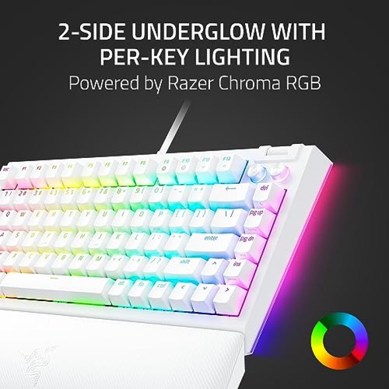 Razer BlackWidow V4 75% 기계식 게임용 키보드: 핫스왑 가능 디자인 - 컴팩트하고 내구성이 뛰어남 - 주황색 촉각 스위치 - Chroma RGB - MF 롤러 및 미디어 키 - 편안한 손목 받침대 - 흰색