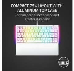 Razer BlackWidow V4 75% 기계식 게임용 키보드: 핫스왑 가능 디자인 - 컴팩트하고 내구성이 뛰어남 - 주황색 촉각 스위치 - Chroma RGB - MF 롤러 및 미디어 키 - 편안한 손목 받침대 - 흰색