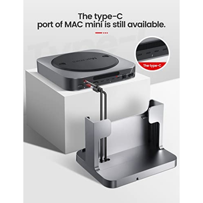 VAYDEER Mac Mini 스탠드 Mac Mini용 스페이스 그레이 ABS 플라스틱 도크, 전원 어댑터가 포함된 8-in-1 도킹 스테이션 홀더, 데이터 전송용 USB 3.0 포트/USB 허브 TF/SD 카드 리더기 HDD/SSD 슬롯 오디오 잭