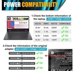 HP Omen Pavilion 15 16 17 15t 17t 게임용 노트북, ZBook 15 15u Fury Studio Power G3 G4 G5 G6 G7 G8 모바일 워크 스테이션 슬림 충전기 용 200W AC 어댑터 노트북 충전기
