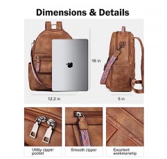 FADEON 여성용 가죽 노트북 백팩 PU 컴퓨터 백팩, 노트북 수납칸이 있는 디자이너 여행용 백팩 지갑 브라운