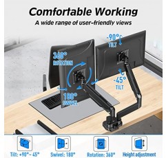MOUNTUP 듀얼 모니터 마운트는 13'-39' 스크린에 적합, 울트라와이드 듀얼 모니터 데스크 마운트 홀드 4.4-33lbs, 조정 가능한 가스 스프링 더블 모니터 암, 클램프/그로밋이 있는 VESA 브래킷, 컴퓨터 모니터 스탠드