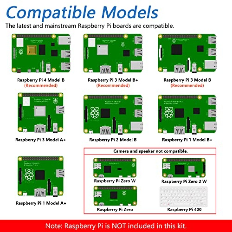 Raspberry Pi 4 B 3 B+ 400용 FREENOVE 완전한 스타터 키트, Python C Java 스크래치 코드, 708페이지 튜토리얼, 138개 프로젝트, 386개 항목, 카메라 스피커 사운드 센서(Raspberry Pi는 포함되지 않음)