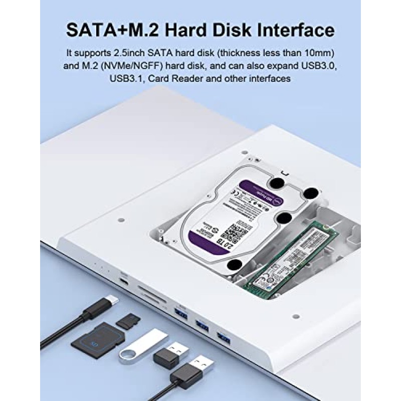 iMac 2021, Mac Mini M1, MacBook Pro PC 노트북 컴퓨터 독, M.2 NVMe NGFF, 2.5인치 SATA(ZD1 Pro)용 듀얼 하드 드라이브 인클로저 및 모니터 스탠드 라이저가 포함된 Hagibis USB-C 허브