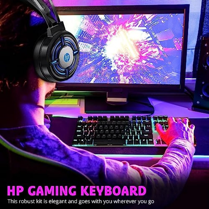 HP PC 게이밍 키보드 및 마우스 콤보, RGB 백라이트 유선 게이밍 마우스 및 키보드, 마우스 패드, 게이밍 헤드셋, PC PS4 PS5 및 Xbox용 게이머 4 in 1 번들
