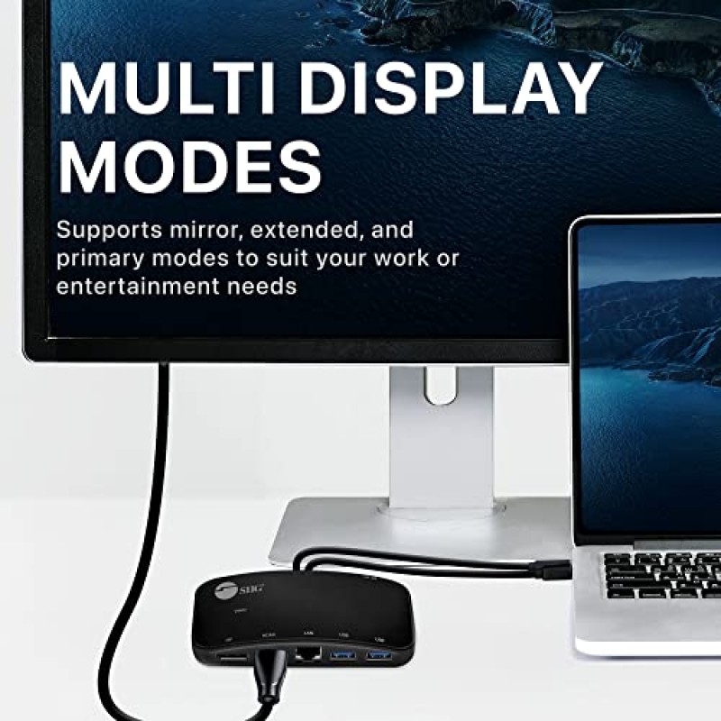 SIIG Mini DisplayPort Thunderbolt 2 1080p 비디오 도크/도킹 스테이션 - 1080p HDMI 또는 DisplayPort(DP) - MacBook, Surface Pro 2/3/4/5 및 노트북(JU-H30412-S1)용 USB 3.0 및 Gb 이더넷 어댑터 허브(JU-H30412-S1), 블랙