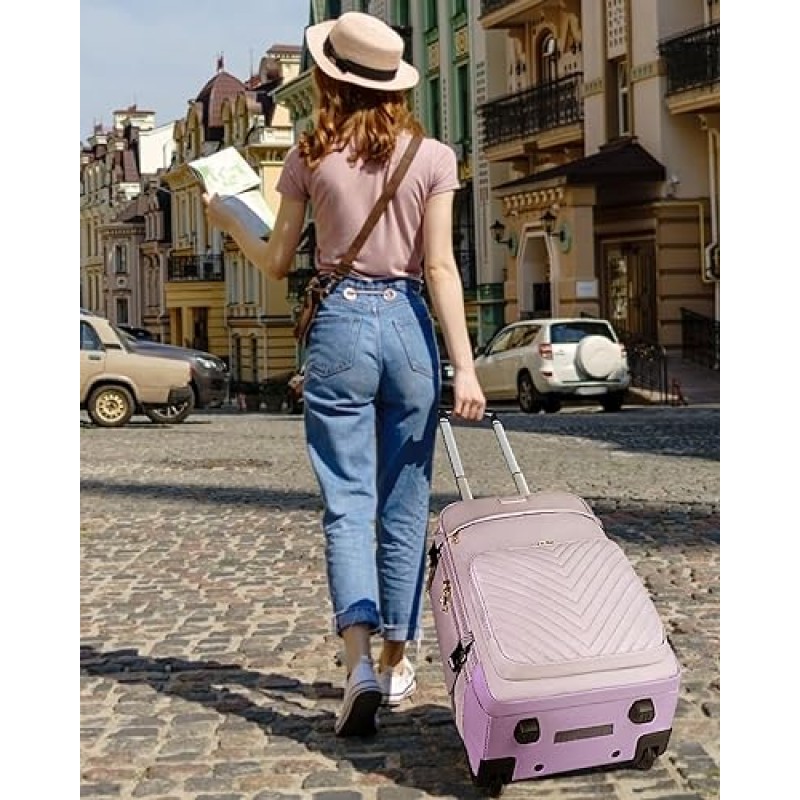 여성용 롤링 백팩, 성인용 바퀴가 달린 DEEGO 17.3인치 노트북 백팩, 세면도구 가방이 포함된 대형 바퀴 백팩, 업무용 수하물을 운반할 수 있는 대학 롤러 여행 백팩, 보라색