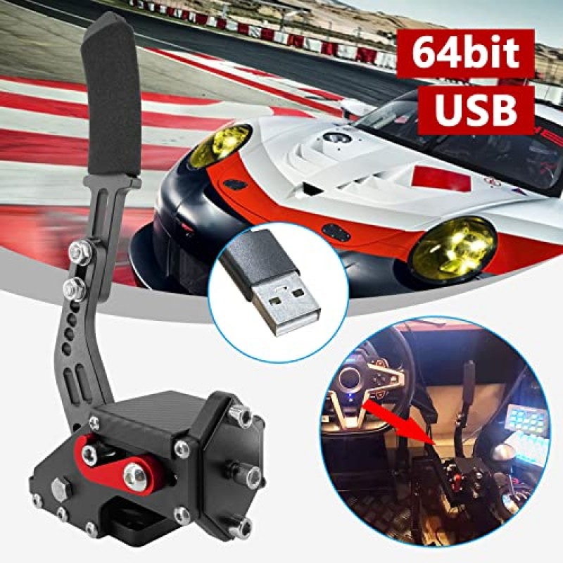USB 핸드 브레이크, 레이싱 게임용 64비트 USB 핸드 브레이크, Logitech G25/G27/G29/G920 T500 T300 브레이크 아날로그 성능 핸드 브레이크, 시뮬레이션 레이싱 게임에 적용 가능 DiRT Rally 2/4, LFS, 프로젝트