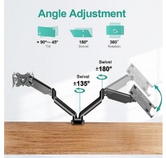 MOUNT PRO 모니터 및 노트북 마운트는 최대 17인치 노트북 및 32인치 컴퓨터 화면에 적합하며, 조정 가능한 노트북 및 책상용 모니터 스탠드, 노트북 트레이가 있는 VESA 모니터 마운트, 각 암은 최대 17.6파운드를 지탱합니다.