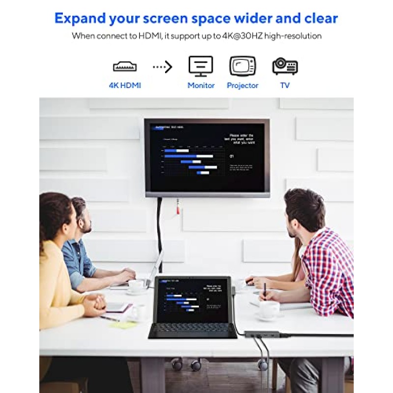 Surface Pro 7용 HYRTA USB C 도크, 11인치 2 Surface Pro 7 USB C 도킹 스테이션, Surface Pro 7 액세서리 듀얼 모니터 디스플레이 USB 허브, HDMI VGA PD3.0 RJ45 2 USB2.0 및 2 USB3.0 포함