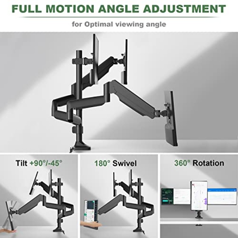 업그레이드 삼중 모니터 스탠드, 최대 32인치의 평면/곡선 컴퓨터 화면 3개를 위한 모니터 데스크 마운트 3개, 견고한 이중 C-클램프 베이스, 각각 최대 30.9파운드를 수용할 수 있는 완전 조정 가능한 가스 스프링 모니터 암
