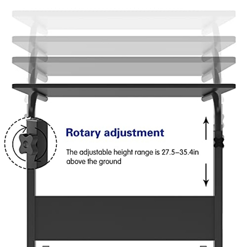 sogesfurniture 모바일 사이드 테이블 31.4 인치 태블릿 슬롯 및 휠 모바일 노트북 컴퓨터 책상 침대 소파, BHUS-05#3-80BK용 조정 가능한 이동식 노트북 컴퓨터 스탠드
