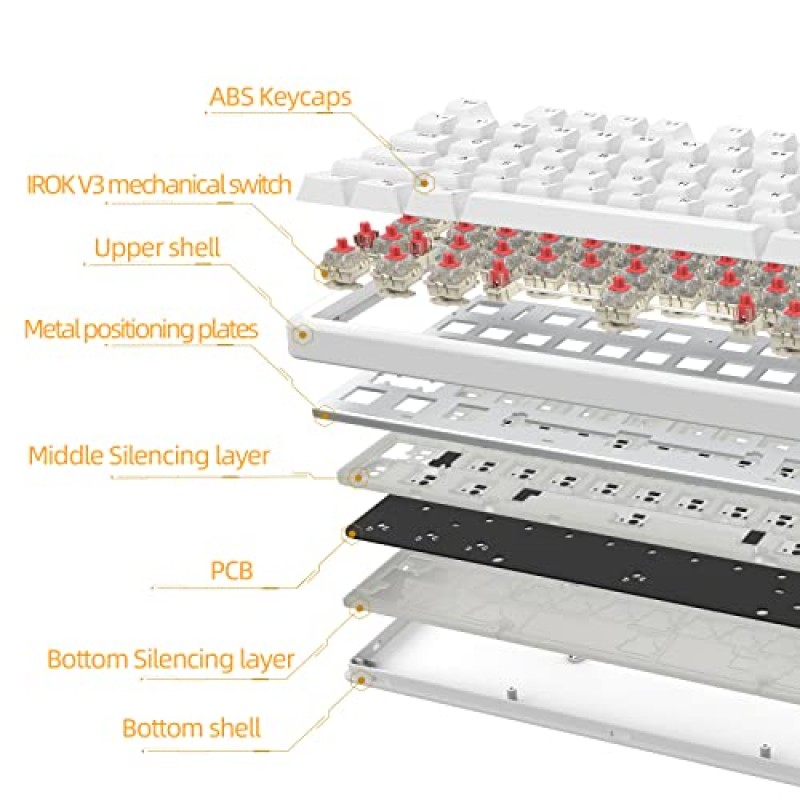 IROK FE75Pro 핫 스왑 가능 기계식 키보드, 무선 TKL 75% RGB 맞춤형 백라이트 게이밍 키보드, Windows PC 게이머용 Bluetooth/2.4G/유선 - 흰색