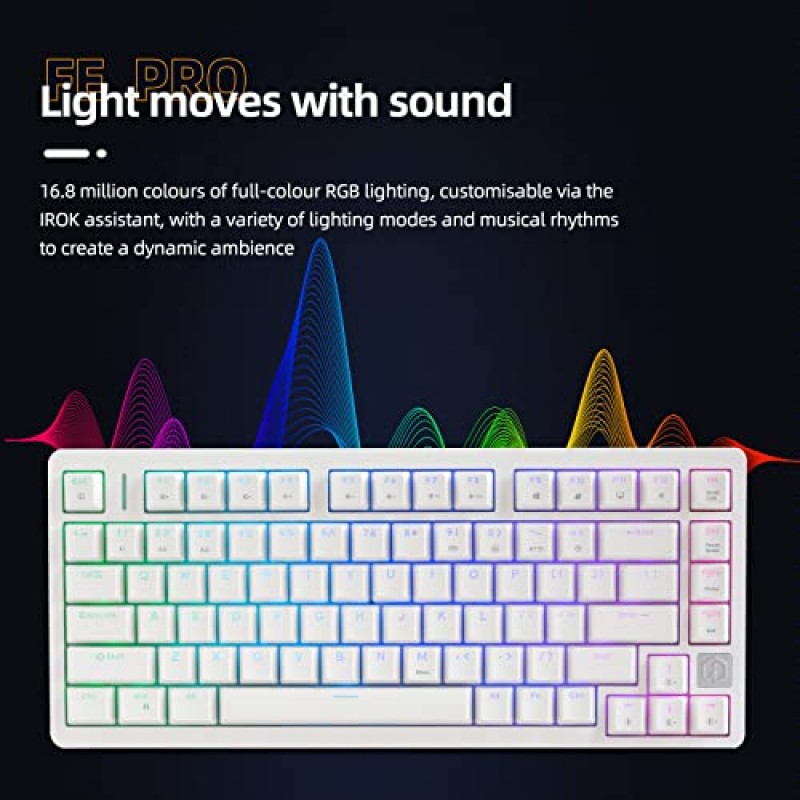 IROK FE75Pro 핫 스왑 가능 기계식 키보드, 무선 TKL 75% RGB 맞춤형 백라이트 게이밍 키보드, Windows PC 게이머용 Bluetooth/2.4G/유선 - 흰색