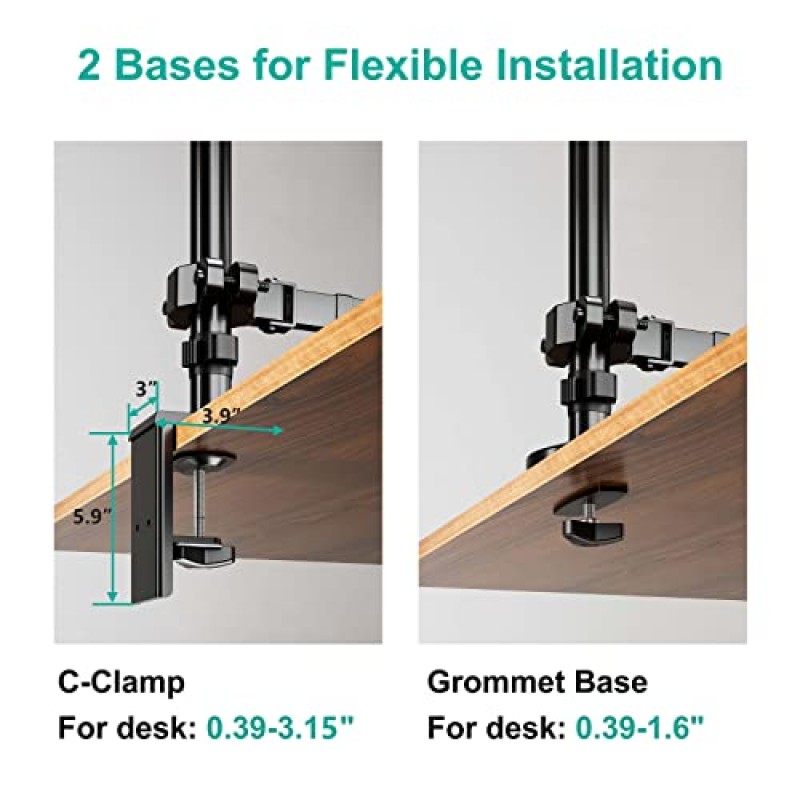 WALI 모니터 및 노트북 마운트, 최대 32인치 노트북 트레이에 맞는 컴퓨터 화면이 포함된 가스 스프링 듀얼 모니터 스탠드, 최대 17인치 노트북이 포함된 노트북 데스크 마운트, 듀얼 모니터 암 데스크 마운트(GSDM003LP), 블랙