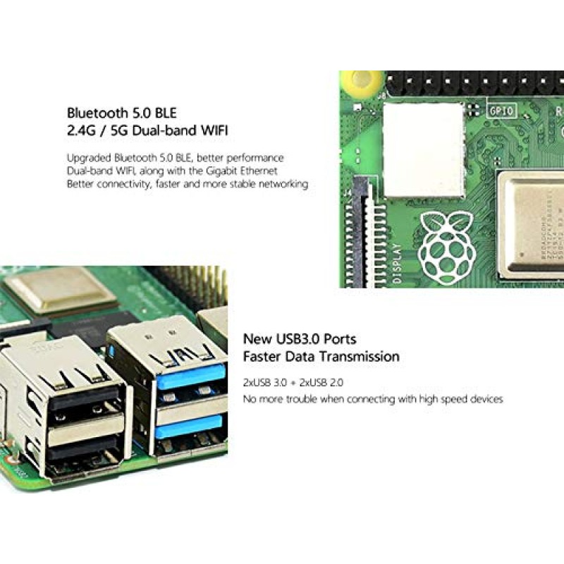 Raspberry Pi 4 Model B와 호환되는 Waveshare 액세서리 강력한 프로세서를 갖춘 2GB RAM 더 빠른 네트워킹 지원 듀얼 4K 출력 및 다양한 RAM 선택이 구리 방열판과 함께 제공됩니다.