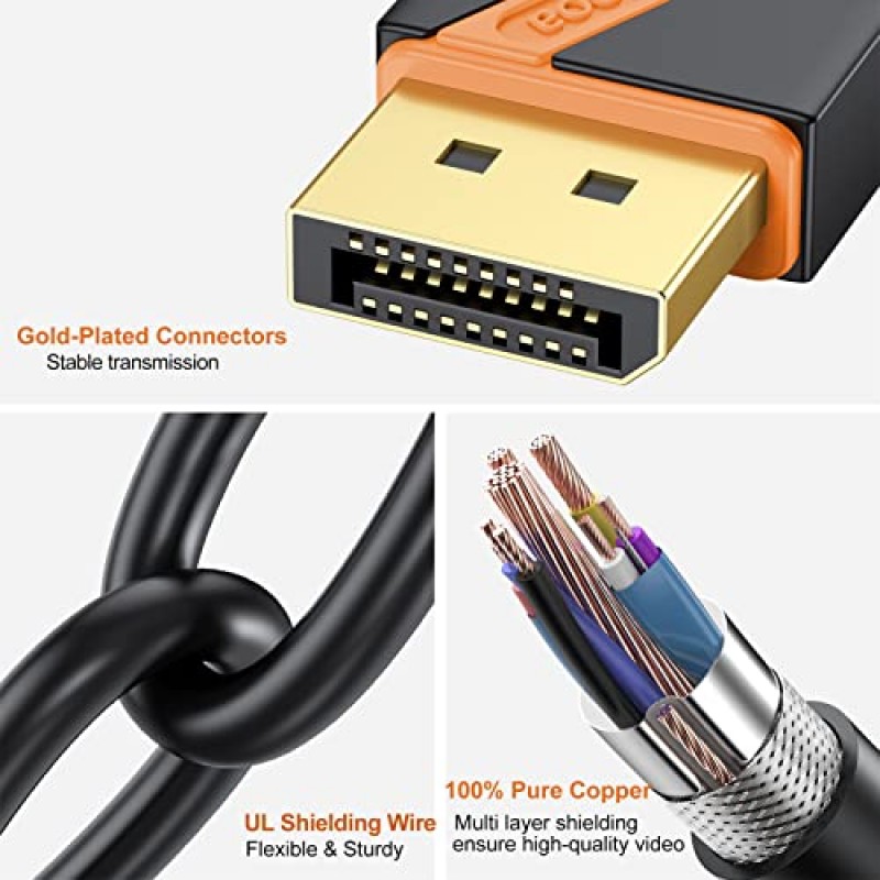 RyzzRooa DisplayPort-HDMI 케이블 6피트, DP-HDMI(디스플레이 포트) 어댑터 코드 수-수 금도금 FHD는 컴퓨터, 모니터, HDTV, 프로젝터용 비디오 및 오디오를 지원합니다.