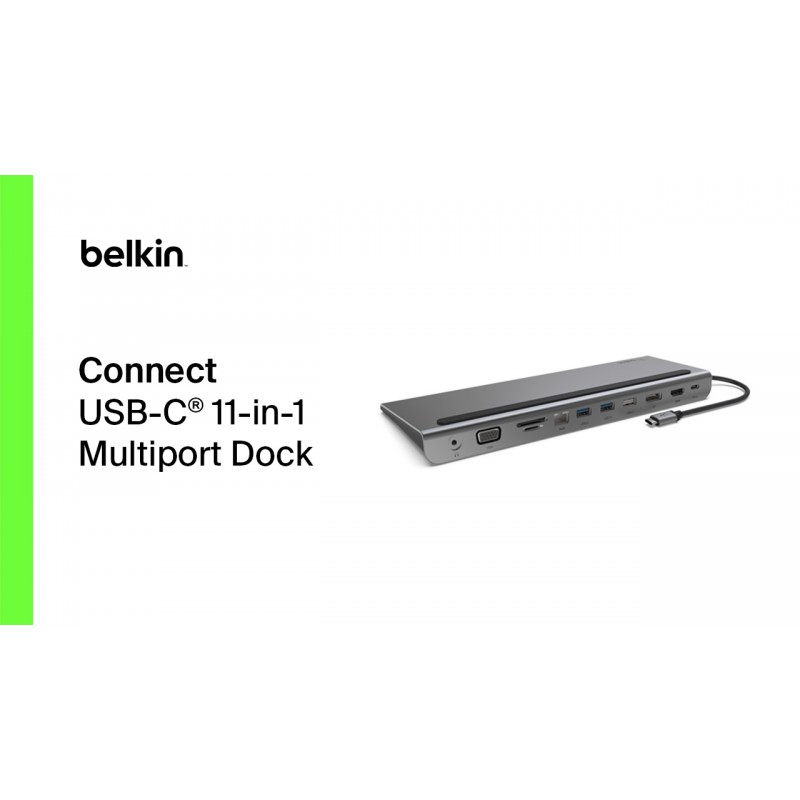 Belkin USB C 허브, 4K HDMI, DP, VGA를 갖춘 11-in-1 멀티 포트 노트북 도크, 100W 전원 공급을 지원하는 USB C 도킹 스테이션, USB A, 기가비트 이더넷, SD, MicroSD, MacBook Pro, Air용 3.5mm 포트 그리고 더