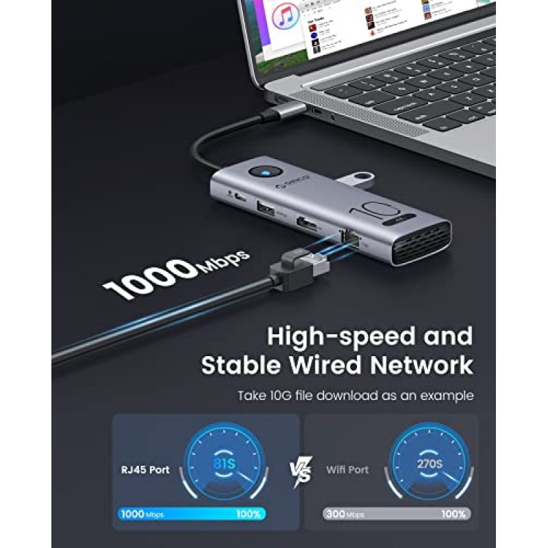 10Gbps USB C 허브, ORICO 10-in-1 USB-C 노트북 도킹 스테이션 - 4K@60Hz HDMI, 3×USB 3.2 10G, USB 3.0,100W PD, SD/TF 카드 리더기, 기가비트 이더넷, Dell/Surface/용 오디오 HP/Lenovo 노트북