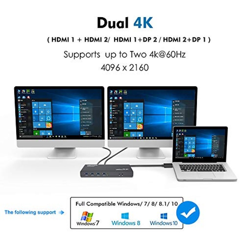 WAVLINK DisplayLink USB C 5K/듀얼 4K 모니터 Thunderbolt 4/3, USB-C Windows Mac M1/M2, 2X 디스플레이 포트 및 HDMI, 6 USB, 이더넷, 오디오용 100W 전원 어댑터가 포함된 범용 노트북 도킹 스테이션