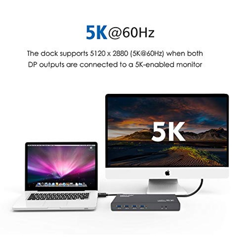 WAVLINK DisplayLink USB C 5K/듀얼 4K 모니터 Thunderbolt 4/3, USB-C Windows Mac M1/M2, 2X 디스플레이 포트 및 HDMI, 6 USB, 이더넷, 오디오용 100W 전원 어댑터가 포함된 범용 노트북 도킹 스테이션