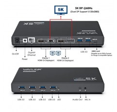 WAVLINK DisplayLink USB C 5K/듀얼 4K 모니터 Thunderbolt 4/3, USB-C Windows Mac M1/M2, 2X 디스플레이 포트 및 HDMI, 6 USB, 이더넷, 오디오용 100W 전원 어댑터가 포함된 범용 노트북 도킹 스테이션