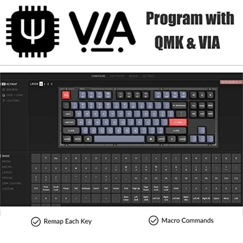 Keychron V3 TKL 80% 레이아웃 맞춤형 유선 기계식 키보드, 87키 RGB 백라이트 QMK/VIA 프로그래밍 가능 매크로, 핫 스왑 가능 K Pro 빨간색 스위치 Mac Windows용 PBT 키캡(반투명 검정색 반투명)