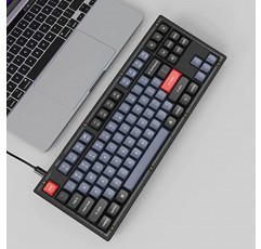 Keychron V3 TKL 80% 레이아웃 맞춤형 유선 기계식 키보드, 87키 RGB 백라이트 QMK/VIA 프로그래밍 가능 매크로, 핫 스왑 가능 K Pro 빨간색 스위치 Mac Windows용 PBT 키캡(반투명 검정색 반투명)