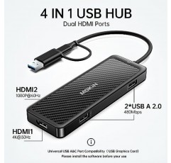 USB-듀얼 HDMI 어댑터, USB 도킹 스테이션, USB C 허브 USB 3.0-듀얼 HDMI 어댑터 트리플 디스플레이 USB C 노트북 도킹 스테이션 듀얼 모니터는 Windows/Mac OS USB 도킹을 지원합니다.