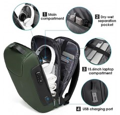 BANGE 15.6인치 슬림 노트북 백팩, 잠금 장치가 있는 사무용 비즈니스 노트북, 남성용 및 여성용 USB3.0 충전 포트가 있는 도난 방지 여행용 백팩…