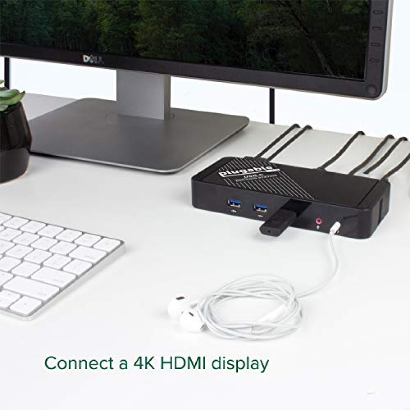 충전 기능이 있는 플러그형 USB C 도킹 스테이션, Thunderbolt 3 및 USB-C MacBook 및 특정 Windows, Chromebook, Linux 시스템(HDMI 디스플레이, 60W 충전, 이더넷, USB 3.0 포트 3개)과 호환 가능