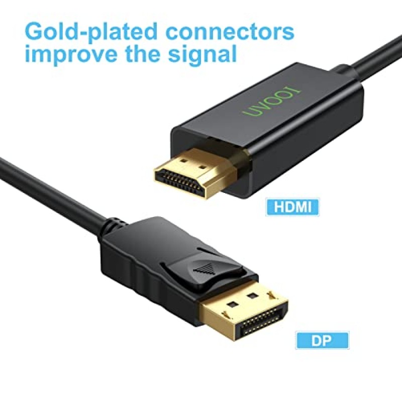 UVOOI DisplayPort-HDMI 케이블 6피트 10팩, 디스플레이 포트 DP-HDMI 코드 1080P 지원 오디오 및 비디오, 컴퓨터, 모니터, 프로젝터, TV와 호환 가능