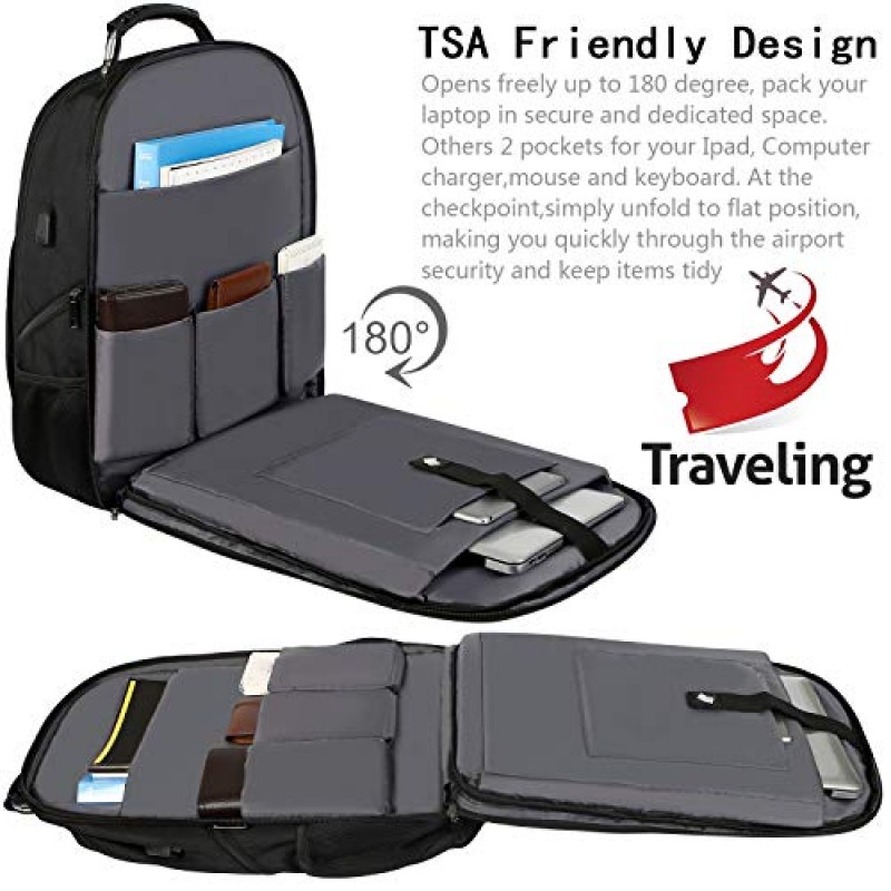 YALIXIAN 여행용 노트북 배낭, 초대형 18.4인치 노트북 RFID 도난 방지 TSA 친화적인 배낭, USB 충전 포트, 방수, 여성용 컴퓨터 가방 남성용 노트북 및 농구