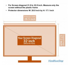 VizoBlueStop 32인치 컴퓨터 모니터용 블루라이트 방지 필터. 블루 라이트 모니터 화면 보호기 패널(28.5 x 17.1인치). 블루라이트 380~495nm를 차단합니다. LCD, TV, PC, Mac 모니터에 적합
