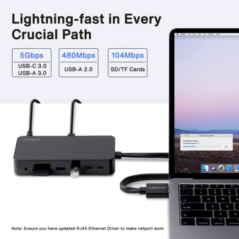 100W 전원 어댑터가 포함된 MacBook 도킹 스테이션, 85W PD, USB-A 포트가 포함된 iVANKY 12-in-2 듀얼 4K 전원 USB C Dock, MacBook Pro/Air용(HDMI 2개, RJ45, SD/TF, USB 포트 6개, 3.5mm 오디오)