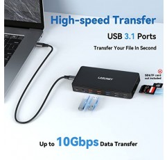 USB C 노트북 도킹 스테이션, 15 in 1 트리플 디스플레이 멀티포트 어댑터(3개 모니터 포함) Macbook/Dell/HP/Lenovo 노트북(듀얼 DP, HDMI, VGA, USB C/A, RJ45, SD/TF, Mic/Audio, PD)블랙