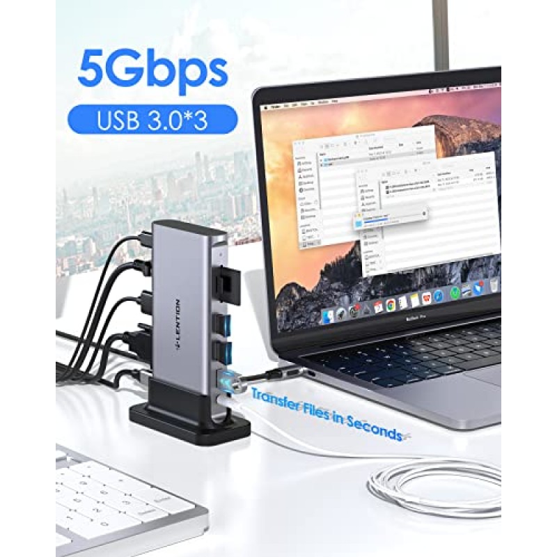 LENTION USB C 도킹 스테이션(100W PD, 4K HDMI, VGA, 이더넷, 카드 리더기, MacBook Pro용 USB 3.0 및 Aux 어댑터, 새로운 Mac Air/Surface/Steam 데크, 기타, 안정적인 드라이버 인증(CB-D55, 스페이스 그레이))