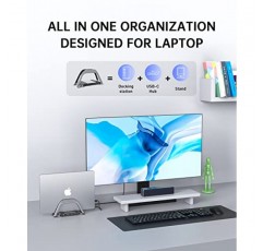 MacBook 도킹 스테이션, MacBook Pro 및 Air와 호환되는 수직 스탠드가 있는 USB C 도킹 스테이션, 4K HDMI, USB 3개, SD/TF, PD3.0, RJ45 이더넷, 3.5mm 오디오, HP/Dell/Lenovo 노트북용